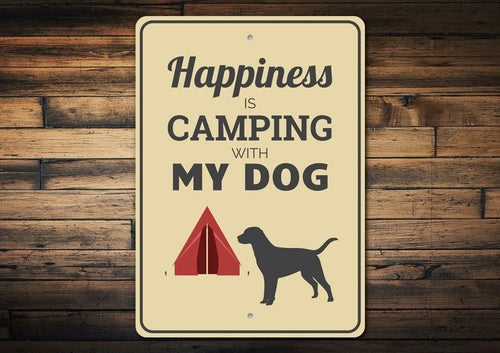 Camping with My Dog Metal Sign — Personalized Dog Lover Wall Decor