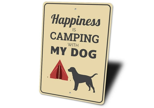 Camping with My Dog Metal Sign — Personalized Dog Lover Wall Decor