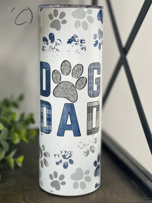 Paw Print Dog Dad Tumbler — 20oz Insulated Skinny Cup with Straw