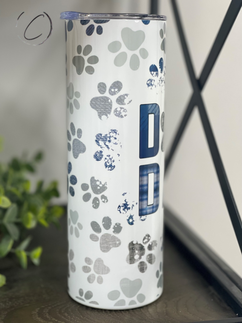 Paw Print Dog Dad Tumbler — 20oz Insulated Skinny Cup with Straw