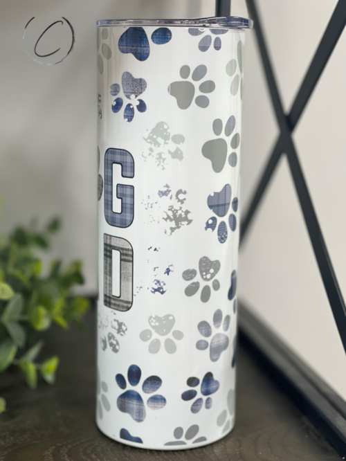 Paw Print Dog Dad Tumbler — 20oz Insulated Skinny Cup with Straw